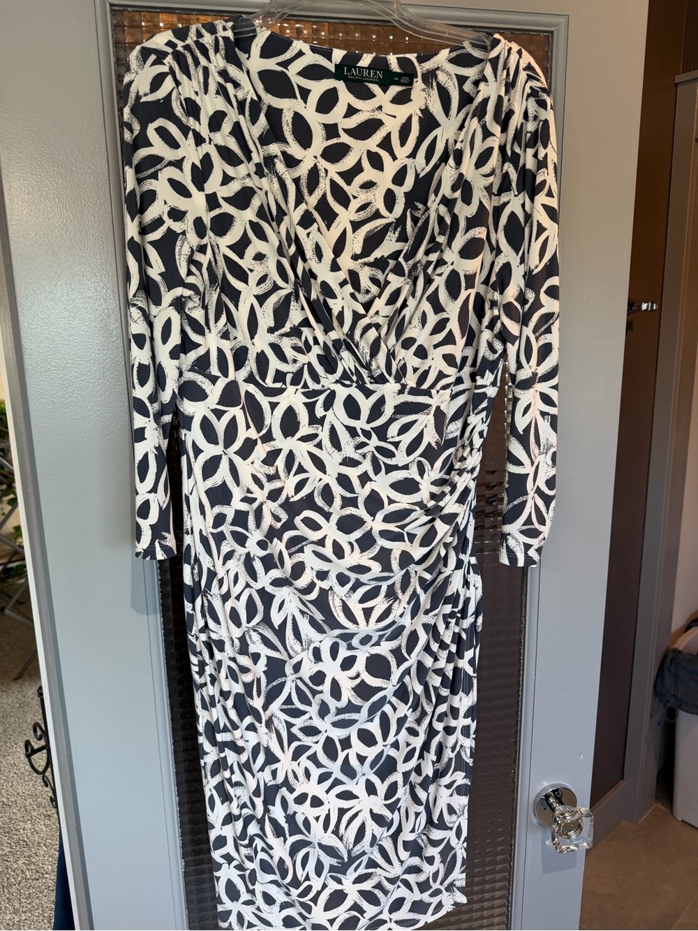 Ralph Lauren Black and White Patterned Long Sleeve Wrap-Style Dress